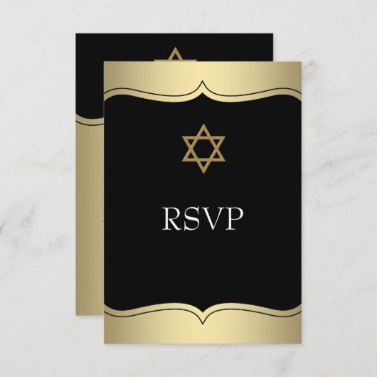 Zwarte Gouden Ster van David Bar Mitswa RSVP (Voorkant / Achterkant)