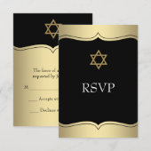 Zwarte Gouden Ster van David Bar Mitswa RSVP Kaartje (Voorkant / Achterkant)