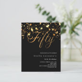 Zwarte gouden sterren 50ste verjaardag uitnodiging (Staand voorkant)