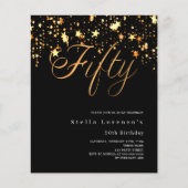 Zwarte gouden sterren 50ste verjaardag uitnodiging (Voorkant)