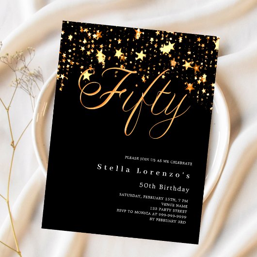 Zwarte gouden sterren 50ste verjaardag uitnodiging
