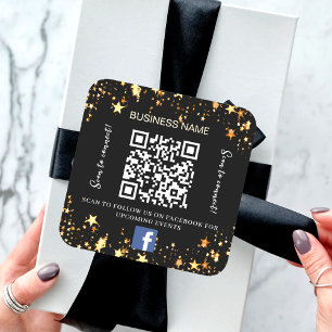 Zwarte gouden sterren bedrijfsnaam qr code Faceboo Vierkante Sticker