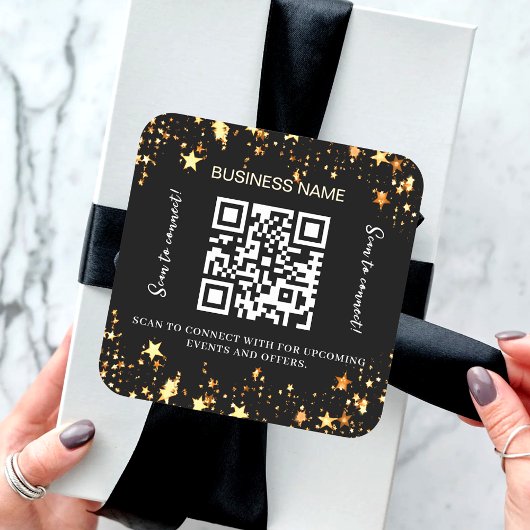 Zwarte gouden sterren bedrijfsnaam qr code vierkante sticker