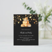 Zwarte gouden sterren cadeaus Kerstfeest uitnodigi (Staand voorkant)