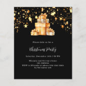 Zwarte gouden sterren cadeaus Kerstfeest uitnodigi (Voorkant)