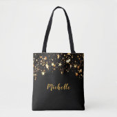 Zwarte gouden sterren elegante naam tote bag (Voorkant)