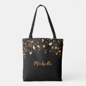 Zwarte gouden sterren elegante naam tote bag (Achterkant)
