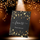 Zwarte gouden sterren feest gunsten reclamebord met voetstuk