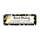 Zwarte gouden sterren in afstuderen Brush Script Etiket (Voorkant)