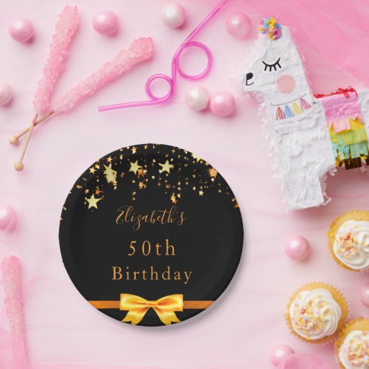 Zwarte gouden sterren in het moderne monogram papieren bordje (Feest)