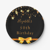 Zwarte gouden sterren in het moderne monogram papieren bordje (Voorkant)