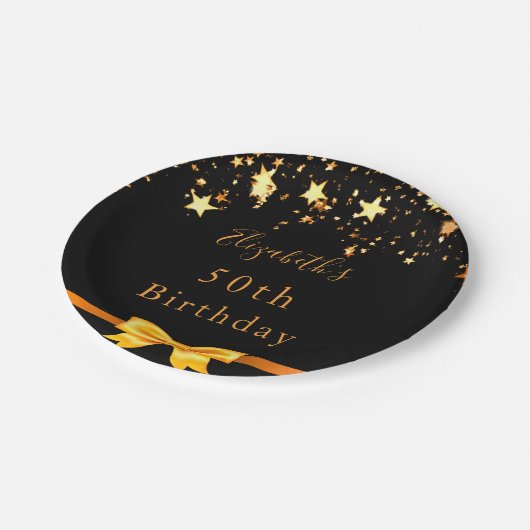 Zwarte gouden sterren in het moderne monogram papieren bordje (Gekanteld)
