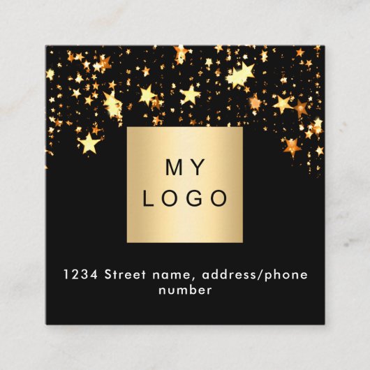 Zwarte gouden sterren logo QR code Facebook volg o Vierkante Visitekaartje (Voorkant)