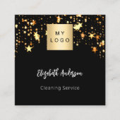 Zwarte gouden sterren QR code social media logo Vierkante Visitekaartje (Voorkant)