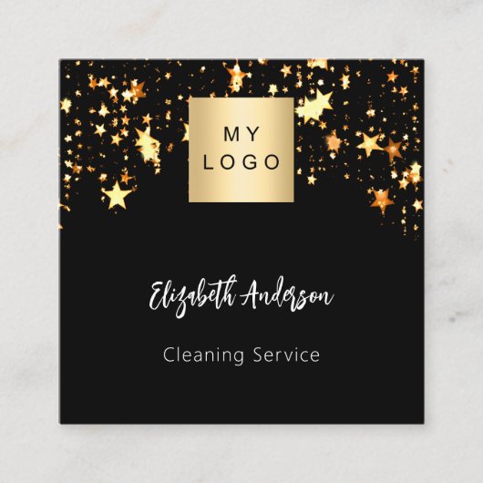 Zwarte gouden sterren QR code social media logo Vierkante Visitekaartje (Voorkant)