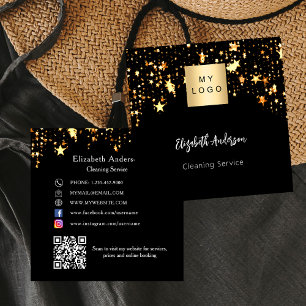 Zwarte gouden sterren QR code social media logo Vierkante Visitekaartje