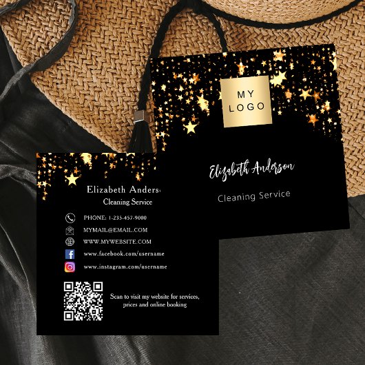 Zwarte gouden sterren QR code social media logo Vierkante Visitekaartje