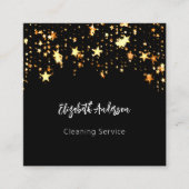 Zwarte gouden sterren QR code sociale media Vierkante Visitekaartje (Voorkant)