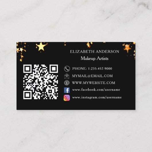 Zwarte gouden sterren Qr code sociale media Visitekaartje (Achterkant)