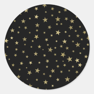 Zwarte & Gouden Sterren Sterrennacht Hemels Feest Ronde Sticker