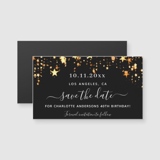Zwarte gouden sterren verjaart met de date magnet (Voorkant / Achterkant)