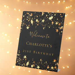 Zwarte gouden sterren welkom reclamebord met voetstuk