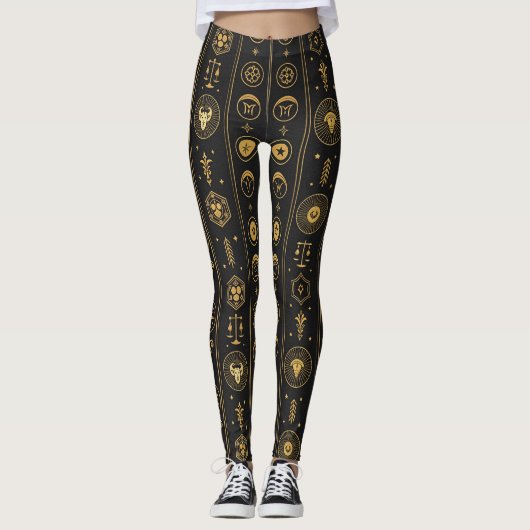 Zwarte Gouden Sterrenbeeld Teken (1) Leggings (Voorkant)