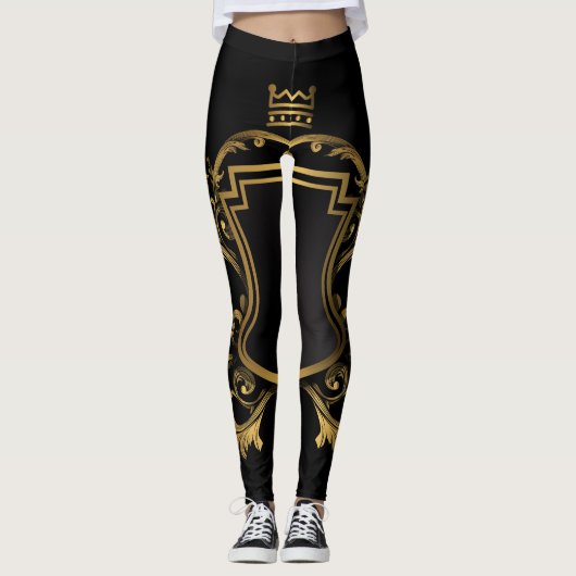 Zwarte Gouden Stijl Leggings (Voorkant)
