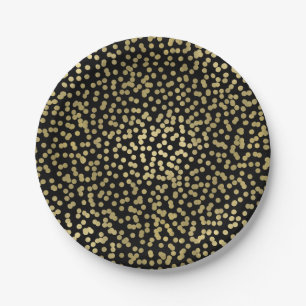 Zwarte & Gouden Stippen Confetti Elegante Glamour Papieren Bordje