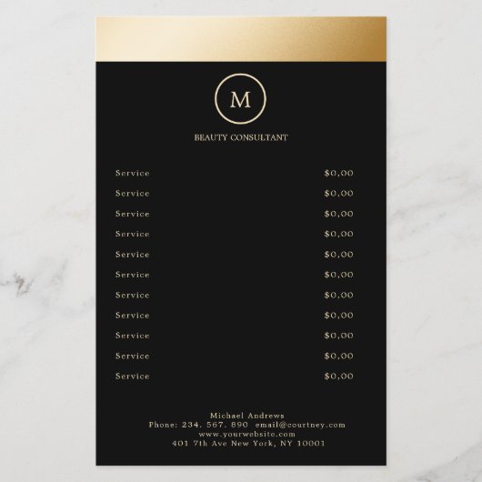 Zwarte Gouden Streep Monogram Cirkel Flyer (Voorkant)