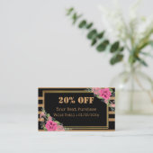 Zwarte Gouden Strepen Bloemencode QR Code Kortingk Kortingskaartje (Staand voorkant)