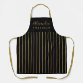 Zwarte Gouden Strepen Elegant Schrift Monogram Schort (Voorkant)