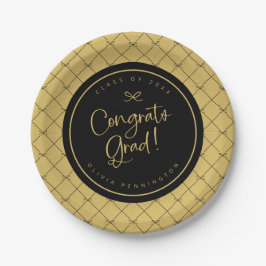 Zwarte Gouden Strikjes Gefeliciteerd Afgestudeerde Papieren Bordje