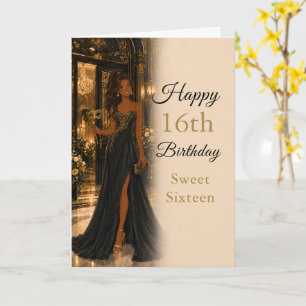 Zwarte Gouden Sweet Sixteen Verjaardagskaart Kaart