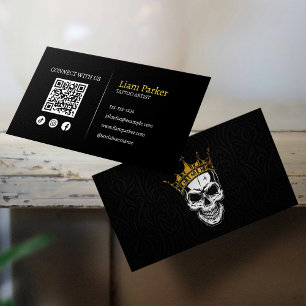 Zwarte, Gouden Tatoeagekunstenaar Schedel QR Code Visitekaartje
