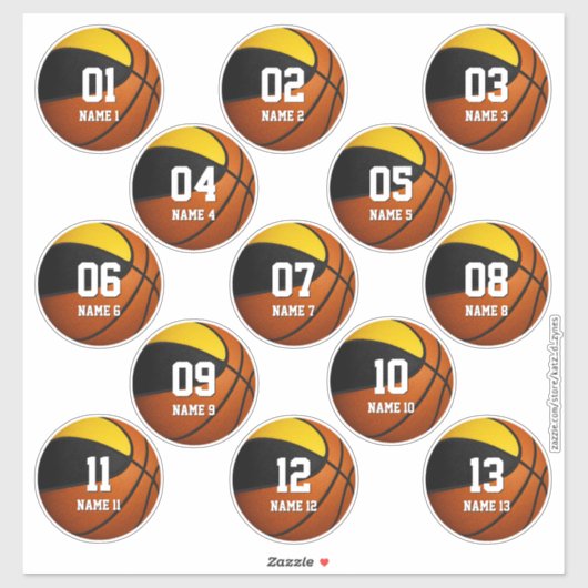 zwarte gouden teamkleuren basketbal 13 spelers sticker (Vel)