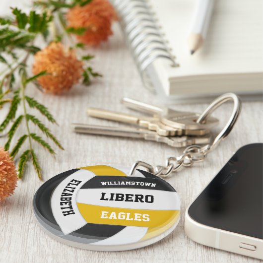 zwarte gouden teamkleuren gepersonaliseerd volleyb sleutelhanger (Voorkant Rechts)