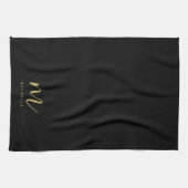 Zwarte & Gouden Tekst Naam Slanke Script Monogram Theedoek (Horizontaal)