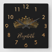 Zwarte gouden tiara's vierkante klok (Voorkant)