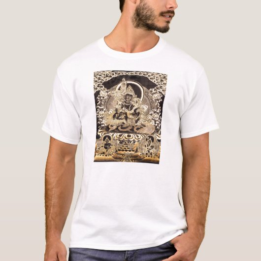 Zwarte & gouden Tibetaanse boeddhistische kunst T-shirt (Voorkant)