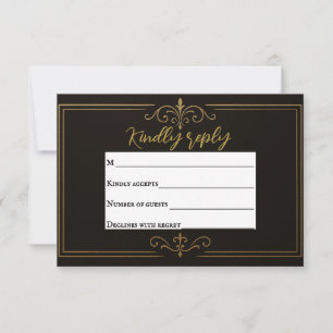 Zwarte Gouden Traditionele Trouw RSVP Kaart