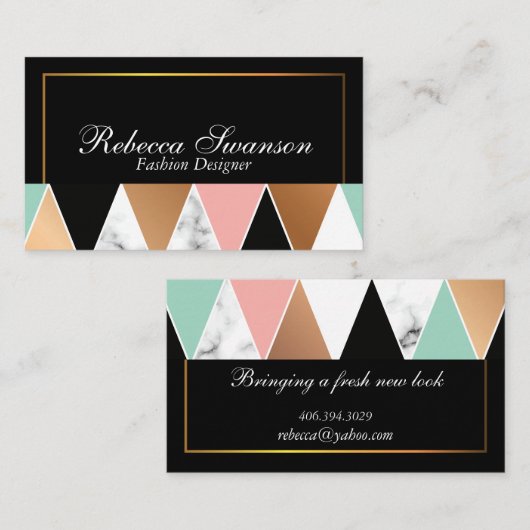 Zwarte Gouden Trim Rand | Geometrisch Patroon Visitekaartje (Voorkant / Achterkant)