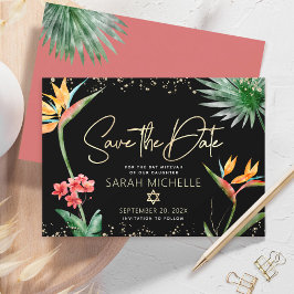 Zwarte Gouden Tropische Bat Mitzvah Bloemige Palm Save The Date