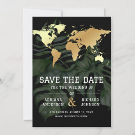 Zwarte Gouden Tropische Bestemming Wereldkaart Tro Save The Date