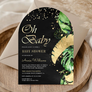 Zwarte Gouden Tropische Monstera Palm Boog Baby Sh Kaart