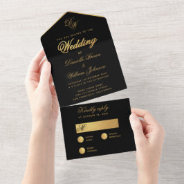 Zwarte Gouden Trouw Eenvoudig Elegant Schrift Mono All In One Uitnodiging