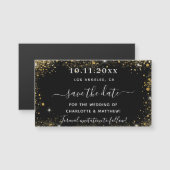 Zwarte gouden trouw save the date magneet (Voorkant / Achterkant)