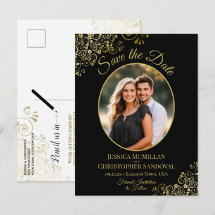 Zwarte & Gouden Trouw Save the Date Ovale Foto Aankondigingskaart