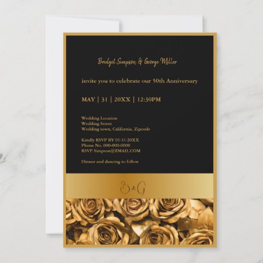 Zwarte gouden trouwdag kaart 50 jaar (Achterkant)