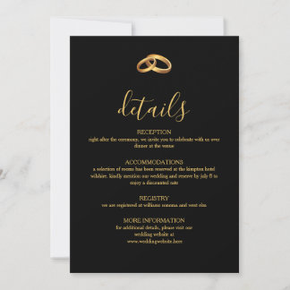 Zwarte Gouden Trouwdetails Kaart